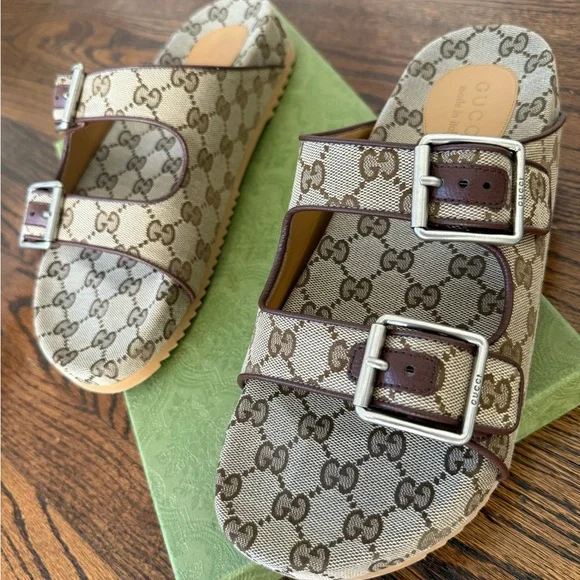 Gucci | Shoes | Gucci Men Tan Monogram Sandals New | Poshmark display picture 1